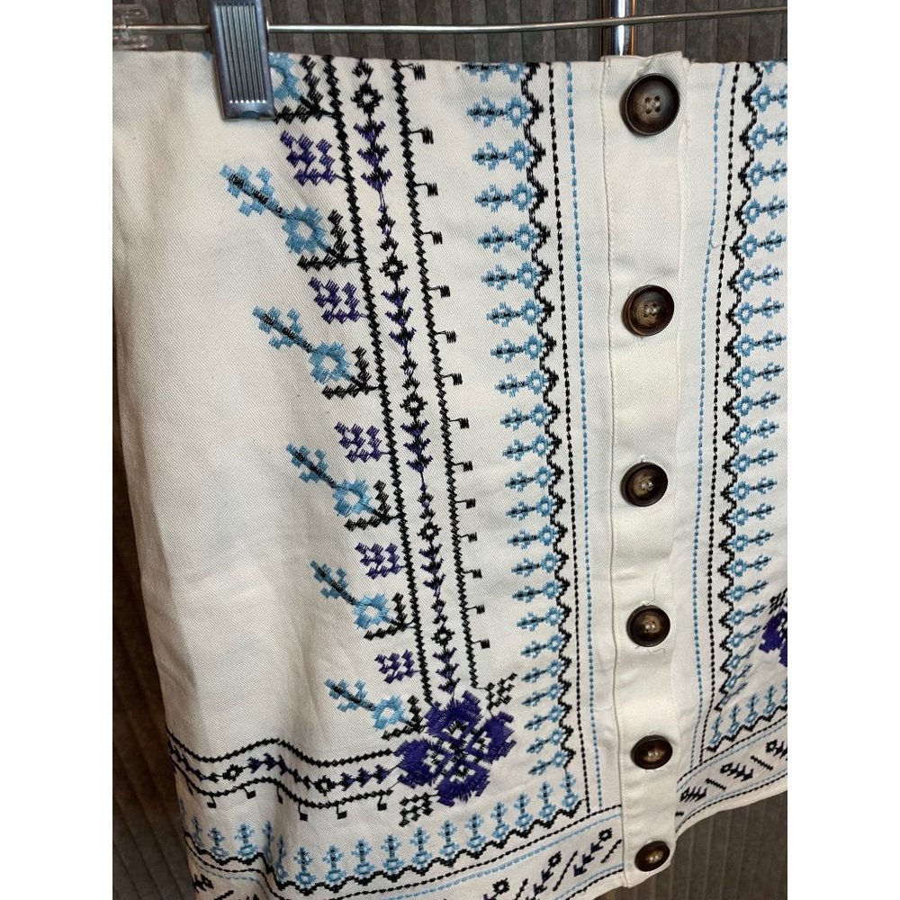 Blue Rain Embroidered Button Down Mini Skirt Sz M - image 3